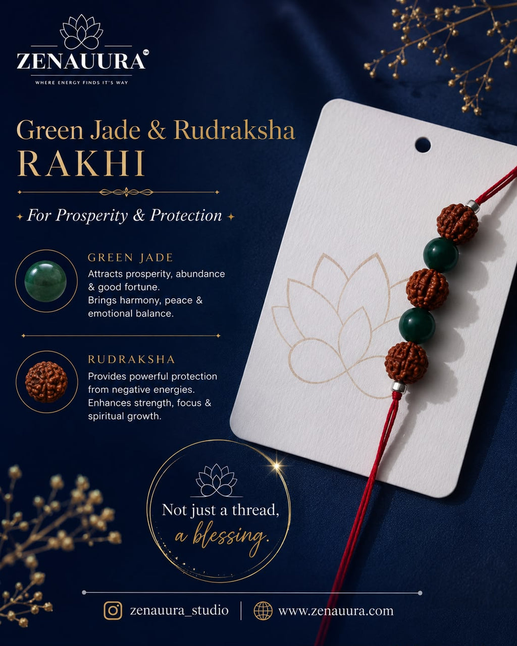 Green Jade & Rudraksha Rakhi