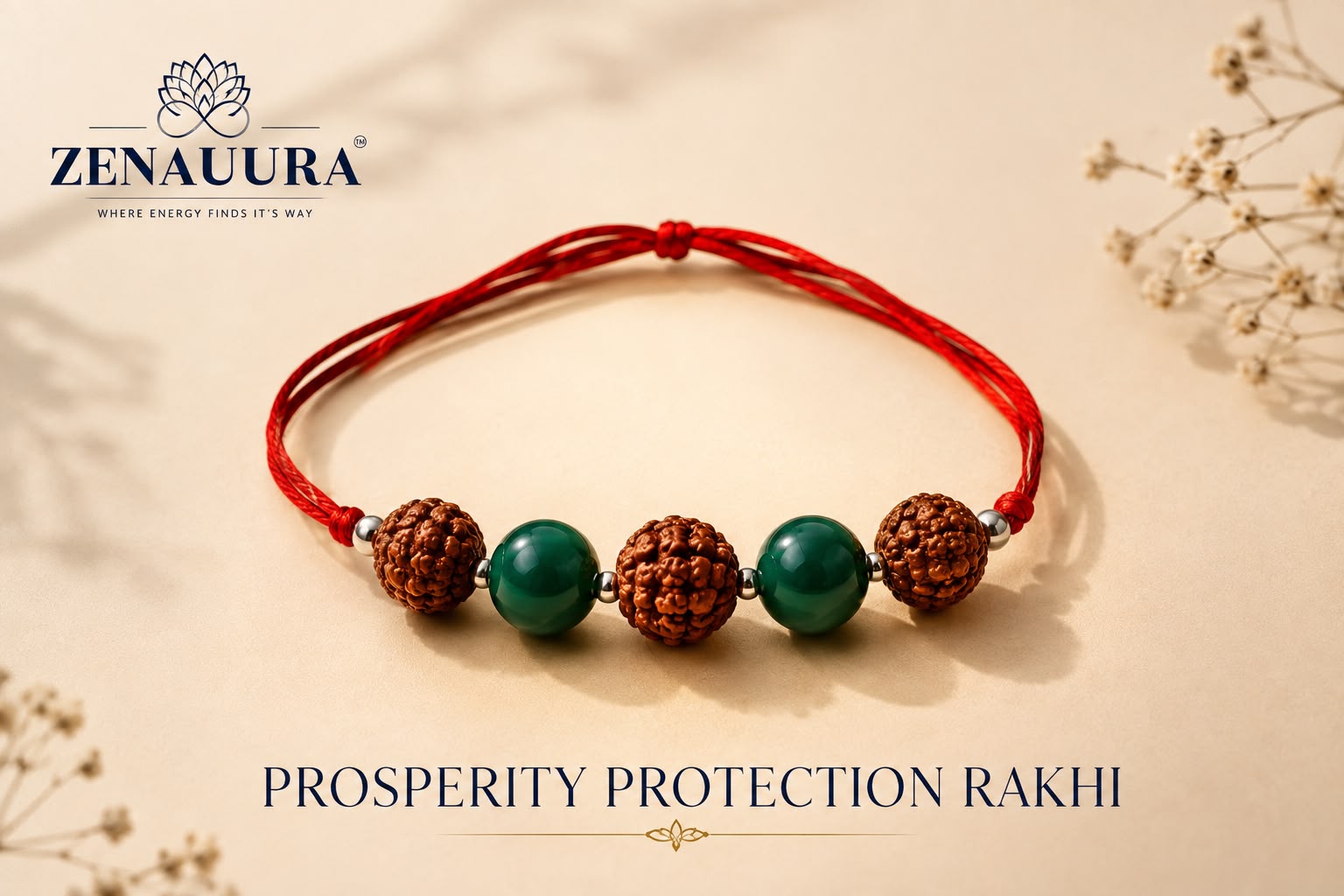 Green Jade & Rudraksha Rakhi